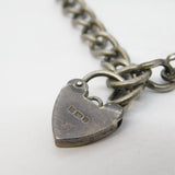 Sterling Silver Heart Lock Curb Charm Bracelet Vintage 1978 London