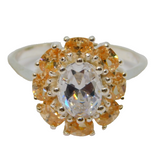 Sterling Silver Peach & White Topaz Cluster Dress Ring Vintage c1970 Size P