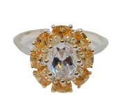 Sterling Silver Peach & White Topaz Cluster Dress Ring Vintage c1970 Size P