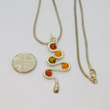 Sterling Silver Baltic Amber Swirly Pendant Snake Chain Necklace Vintage c1990