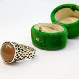 Sterling Silver Mookite Cabochon Textured Ring Vintage c1970 Size N 1/2