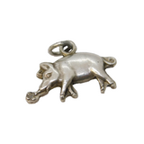 Sterling Silver Truffling Pig Charm Pendant Vintage c1970