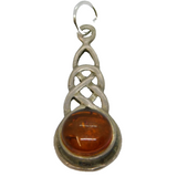 Sterling Silver Baltic Amber Celtic Style Drop Charm Pendant Vintage c1970