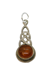 Sterling Silver Baltic Amber Celtic Style Drop Charm Pendant Vintage c1970