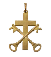 19th Century Gilt Metal Crossed Keys of St. Peter Fob Pendant Antique c1880s