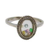 Sterling Silver Multi Colour Crystal Charm Dress Ring Vintage c2000 Size Q