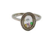Sterling Silver Multi Colour Crystal Charm Dress Ring Vintage c2000 Size Q