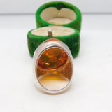 Sterling Silver & Large Cabochon Baltic Amber Statement Ring Vintage c1990