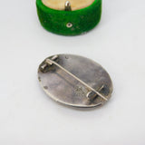 .800 Silver & Porcelain Set Floral Brooch Pin Vintage c1960