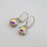 Pair of Sterling Silver Colourful Crystal Leverback Drop Earrings Modern c1990