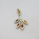 Sterling Silver Multi Baltic Amber Leaf Form Pendant Vintage c1970