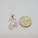 Sterling Silver Pink Shell Set Cross Shaped Charm Pendant Vintage c1970