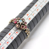 Sterling Silver, Ruby & Opal Floral Cluster Ring Vintage 1977 London