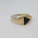 Sterling Silver Black Enamel Triangle Pattern Ring Vintage c1970 Size L
