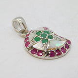 Sterling Silver, Ruby, Pearl & Emerald Crescent Moon Pendant Vintage c1990s