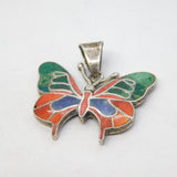 Sterling Silver Hardstone Set Butterfly Charm Pendant Vintage c1970
