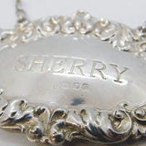 Sterling Silver Floral Pattern Sherry Decanter Label Vintage 1972 London