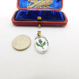 Sterling Silver Painted Glass Scottish Thistle Charm Pendant Vintage c1970