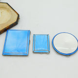Boxed Set of Sterling Silver & Guilloche Enamel Cases Antique Birmingham