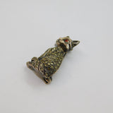 Sterling Silver Marcasite & Red Crystal Cat Deco Style Brooch Pin Modern c1990