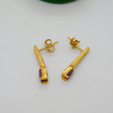 9ct yellow Gold, Amethyst & Spinel Set Drop Stud Earrings Vintage c1980