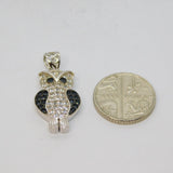 Sterling Silver Black & White Crystal Wise Owl Charm Pendant Modern c1990s