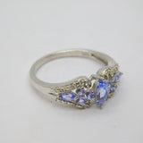 Sterling Silver 9 Tanzanite & Diamond Swirl Pattern Ring Vintage c1990 Size O