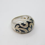 Sterling Silver Black Enamel & CZ Graduating Band Ring Vintage c1970 Size Q 1/2