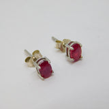 Pair of Sterling Silver Oval Faceted Garnet Stud Earrings Vintage c1970