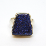 Sterling Silver Modernist Blue Goldstone Studio Style Ring Vintage c1970 Size P