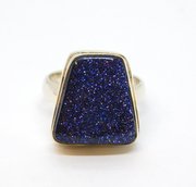 Sterling Silver Modernist Blue Goldstone Studio Style Ring Vintage c1970 Size P
