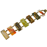 Victorian Scottish Sterling Silver Gilt Agate Set Panel Bracelet Antique c1880s