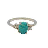 Sterling Silver Turquoise Cabochon & Spinel Set Dress Ring Vintage c1970 Size M