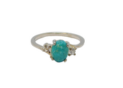 Sterling Silver Turquoise Cabochon & Spinel Set Dress Ring Vintage c1970 Size M