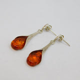 Pair of Sterling Silver Baltic Amber Lily Form Stud Drop Earrings Vintage c1970