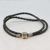 PANDORA Sterling Silver Woven Leather Bracelet Vintage c2010
