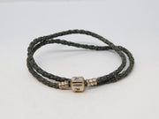 PANDORA Sterling Silver Woven Leather Bracelet Vintage c2010