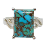 Sterling Silver Turquoise Pillow Cut Statement Ring Vintage c1970 Size N 1/2