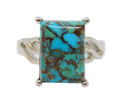 Sterling Silver Turquoise Pillow Cut Statement Ring Vintage c1970 Size N 1/2