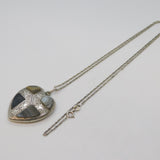 19th Century Sterling Silver 'Pebble' Agate Heart Pendant Necklace Antique c1880
