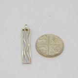 Sterling Silver Wavy Parallel Lines Oblong Drop Pendant Modern c2000s