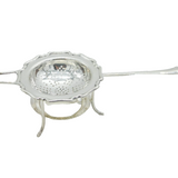 Sterling Silver Rose Form Tea Strainer & Drip Stand Vintage 1953 Sheffield