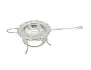 Sterling Silver Rose Form Tea Strainer & Drip Stand Vintage 1953 Sheffield