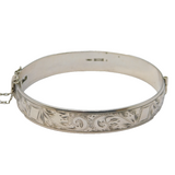 Sterling Silver Floral Pattern Bangle Bracelet Vintage 1959 Birmingham