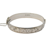 Sterling Silver Floral Pattern Bangle Bracelet Vintage 1959 Birmingham