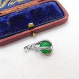 Sterling Silver Green Glass Marble in a Silver Wrap Charm Pendant Vintage c1970