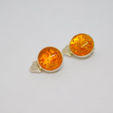 Pair of Sterling Silver Baltic Amber Cabochon Clip On Earrings Vintage c1970
