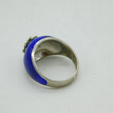 19th Century .900 Silver, Blue Enamel & Spinel Set Dress Ring Antique