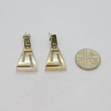 Pair of Sterling Silver Mexican Aztec Hinged Stud Drop Earrings Vintage c1970