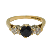 9ct Yellow Gold, Sapphire & Spinel Set Three-Stone Ring Vintage 1985 Birmingham